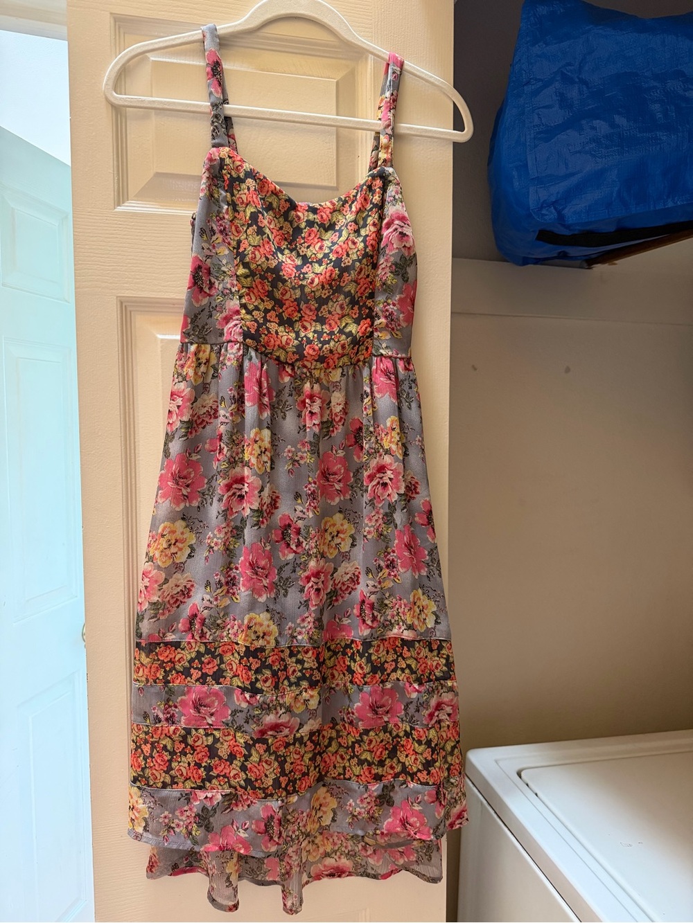 Mudd Pink and Gray Floral Hi-Low Sundress